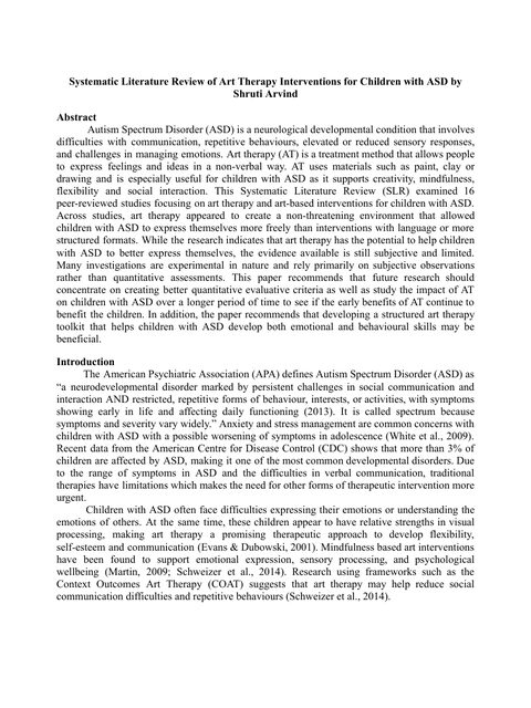 First page of the literature review by Shruti Arvind